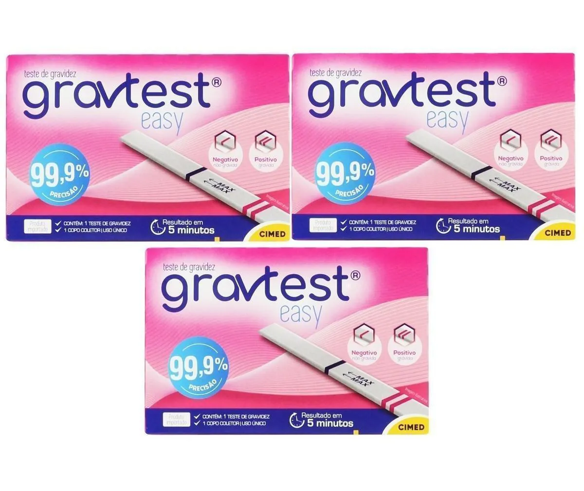 KIT TESTE DE GRAVIDEZ GRAV TEST EASY - 3 UNIDADES