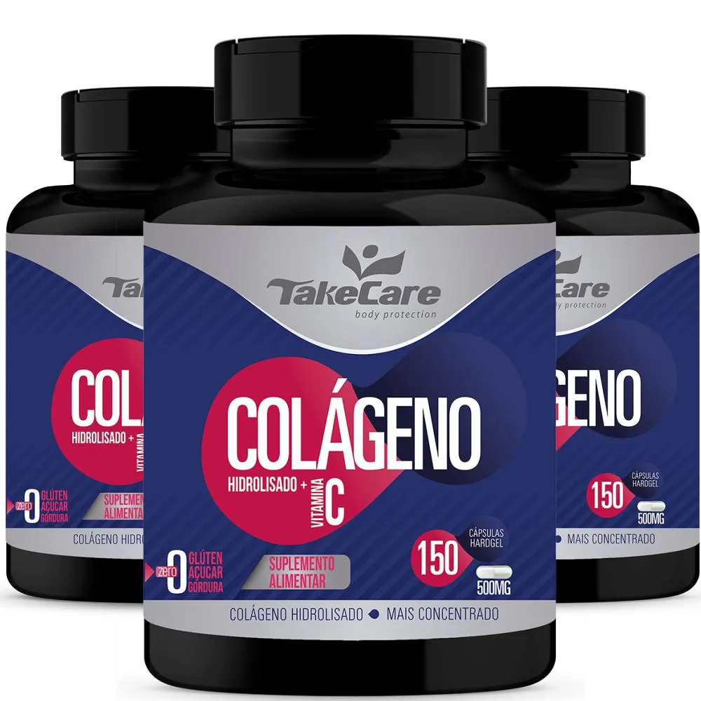 COMBO 3 COLÁGENO HIDROLISADO + VITAMINA C 150 CÁPS CADA TOTAL 450 CÁPSULAS - TAKE CARE