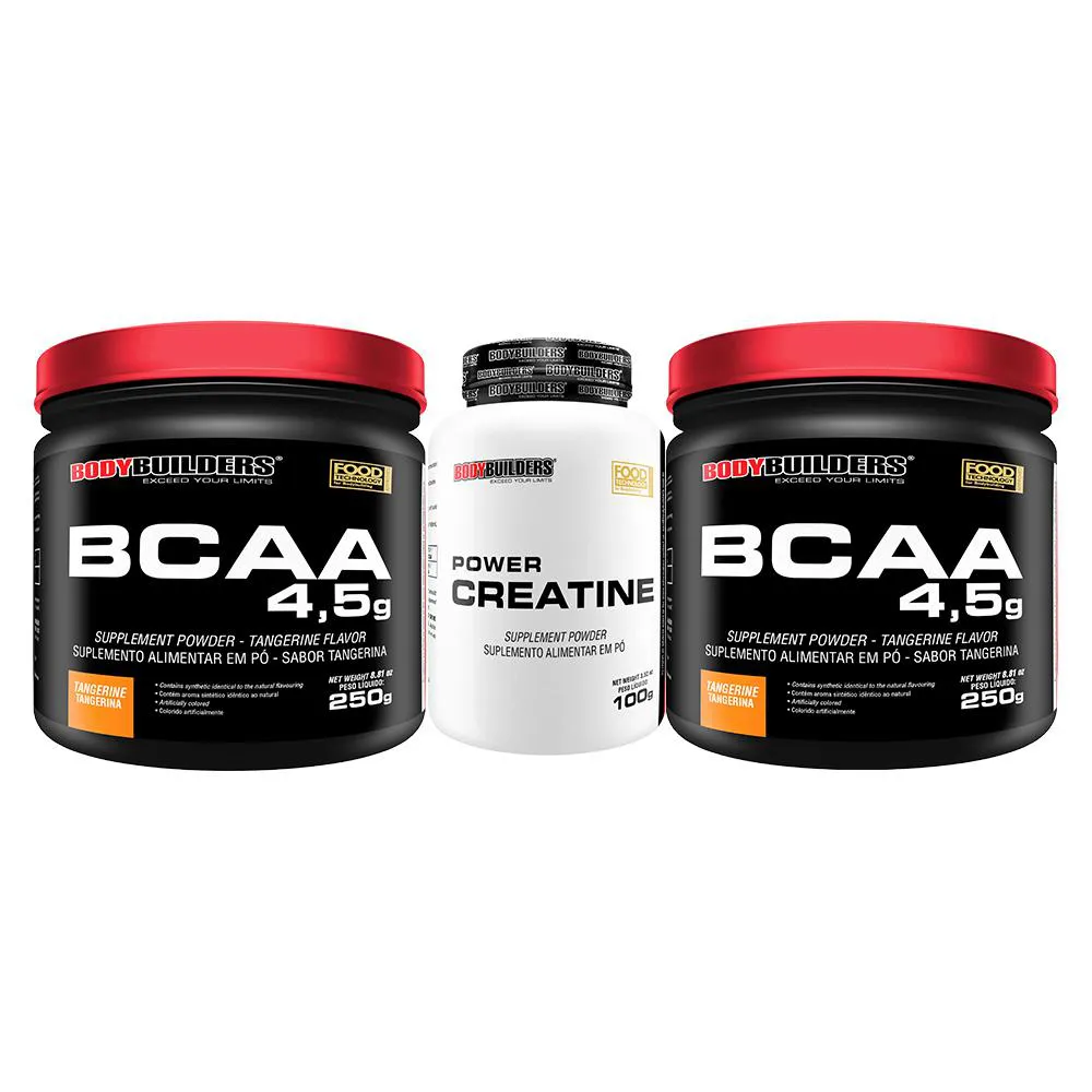 KIT 2X BCAA POWDER 4.5 250G + POWER CREATINA 100G - BODYBUILDERS SABOR TANGERINA