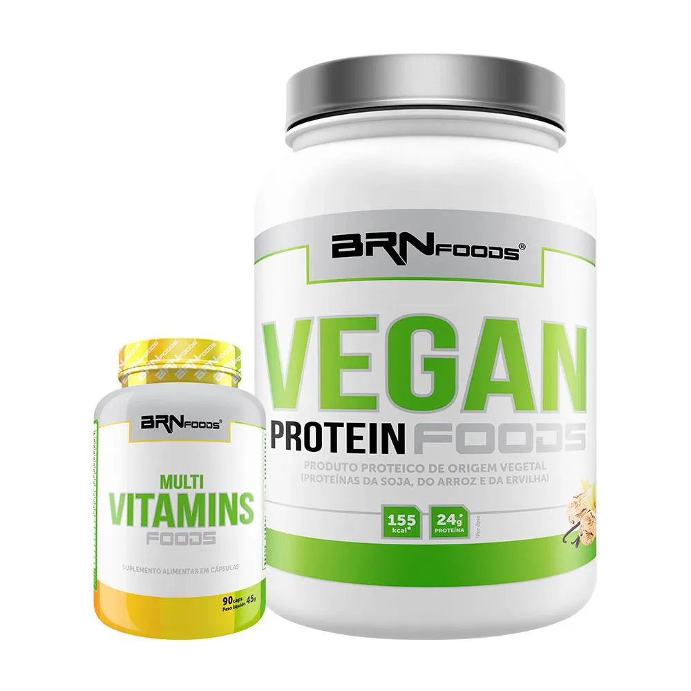 Kit Proteína Vegetal em Pó BRN Foods Vegan Protein Foods Baunilha 500g + Polivitamínico Foods BRN Foods 90 cápsulas 
