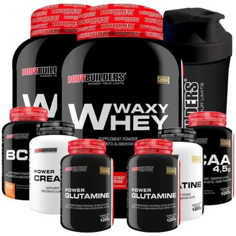KIT 2X WAXY WHEY 900G + 2X BCAA 100G + 2X POWER CREATINA 100G + 2X POWER GLUTAMINA + COQ - BODYBUILDERS
