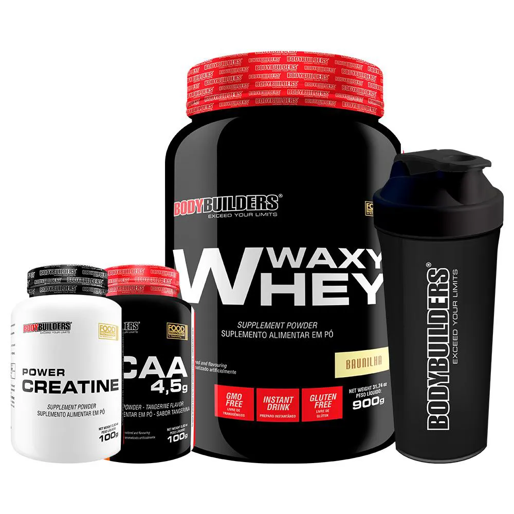 KIT WAXY WHEY 900G + BCAA 100G + POWER CREATINA 100G + COQUETELEIRA - BODYBUILDERS Paçoca