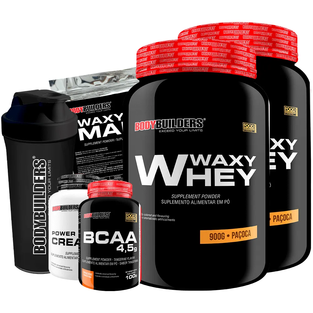 KIT 2X WAXY WHEY 900G + BCAA 100G + POWER CREATINE 100G + WAXY MAIZE 800G + COQ – BODYBUILDERS Paçoca