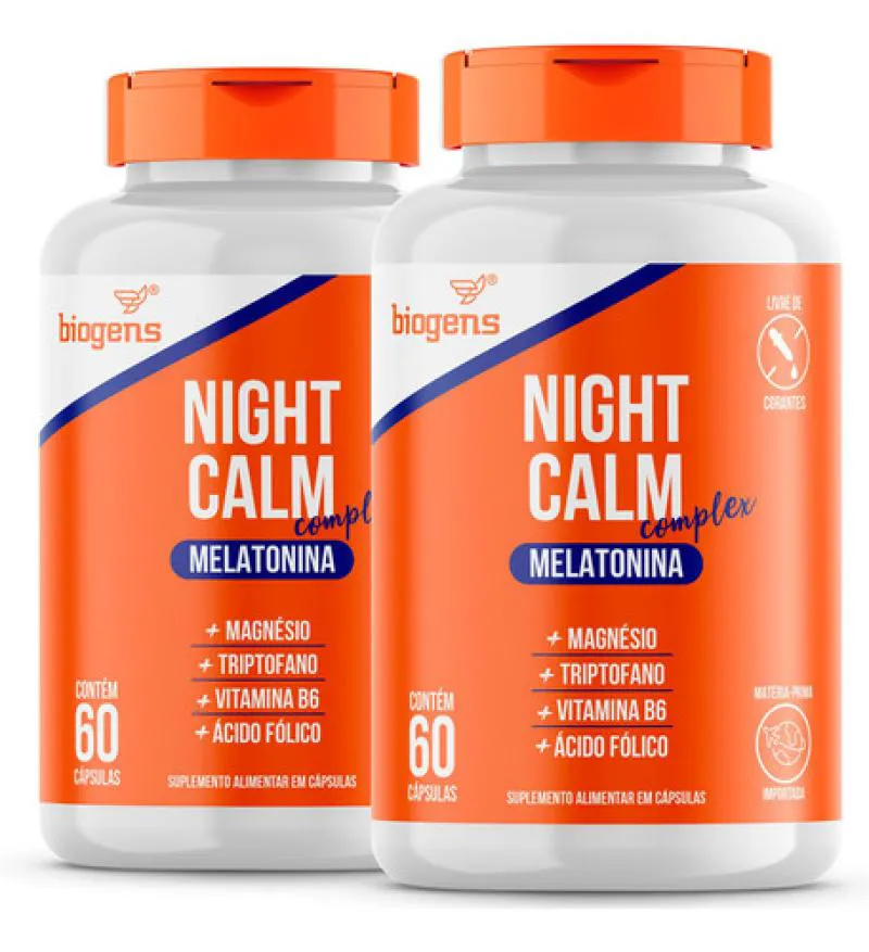 2X NIGHT CALM COMPLEX MELATONINA. TRIPTOFANO. 60CPS BIOGENS Neutro