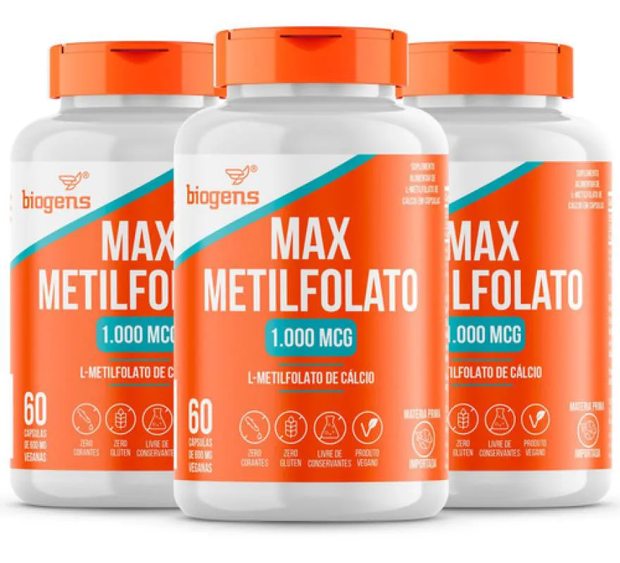 3X MAX METILFOLATO 1000MCG L-METIL FOLATO 60CPS VEG. BIOGENS Neutro