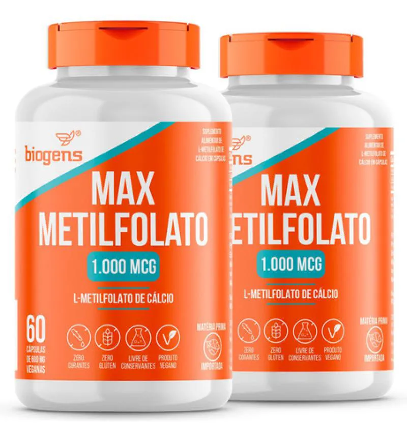 KIT 2X MAX METILFOLATO 1000MCG L-METIL FOLATO. 60CPS BIOGENS Neutro