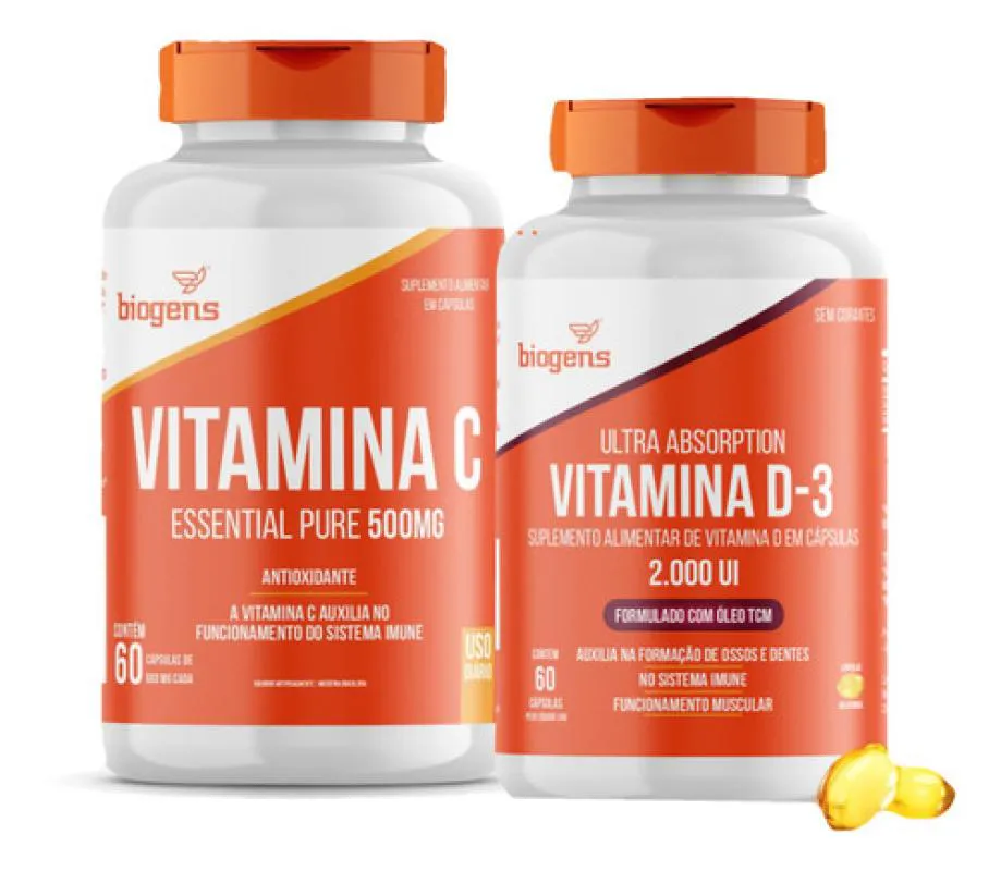 KIT VITAMINA C 500MG 60CPS + D3 2.000UI 60CPS BIOGENS Neutro
