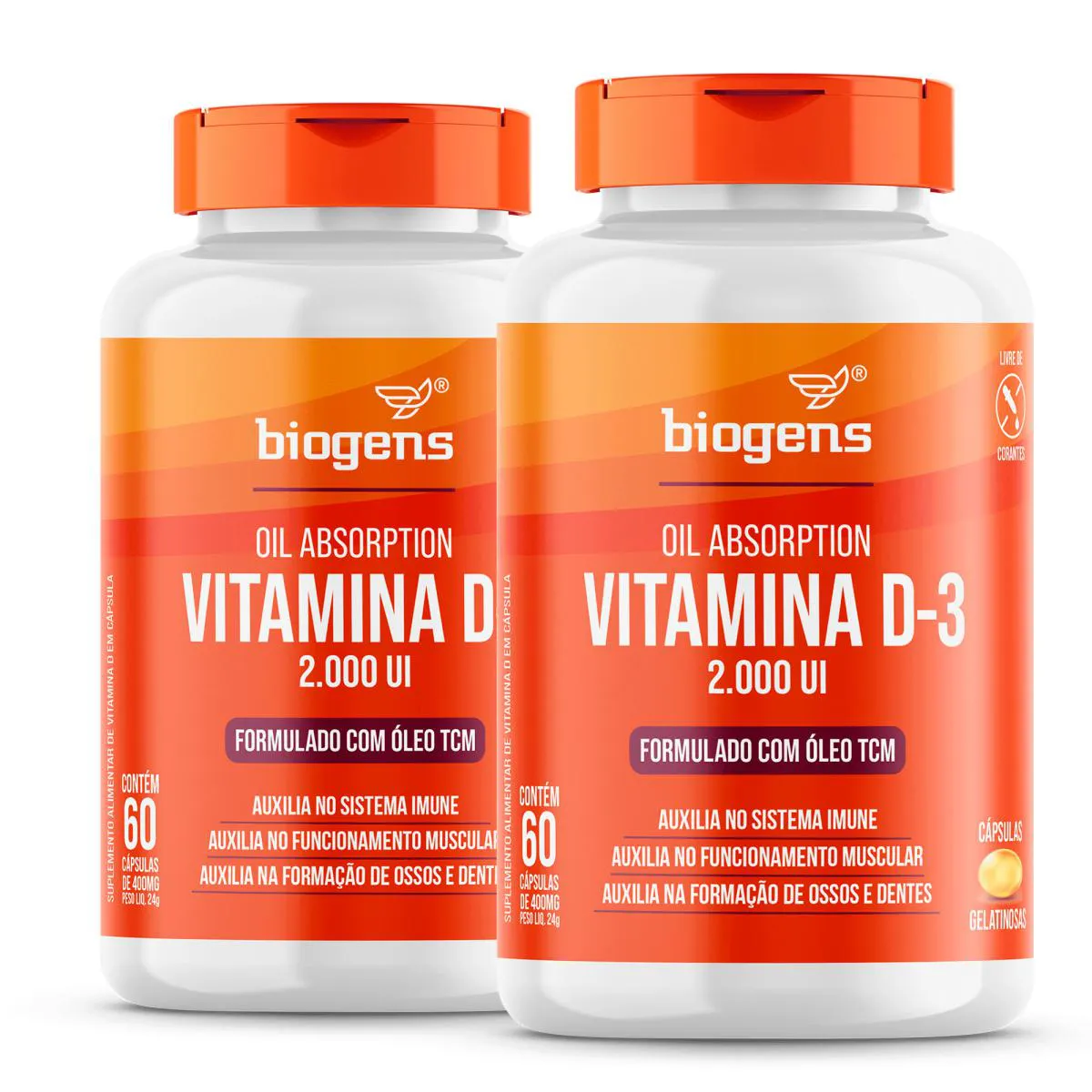 KIT 2X ULTRA VITAMINA D3 2000UI 60 CAPS GEL. BIOGENS Neutro