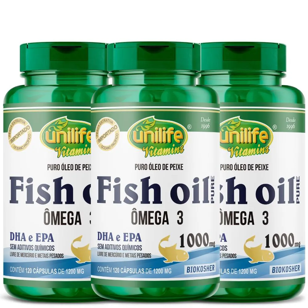 KIT 3X ÔMEGA 3 FISH OIL 120 CáPSULAS 1000MG UNILIFE