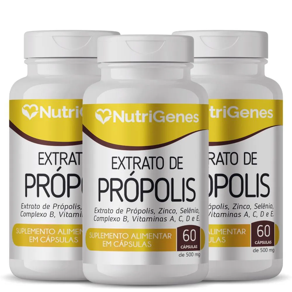 KIT 3X EXTRATO DE PRóPOLIS COM VITAMINAS 60 CáPSULAS 500MG NUTRIGENES