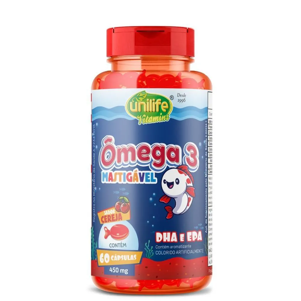 ÔMEGA 3 KIDS MASTIGáVEL 60 CáPSULAS 800MG UNILIFE