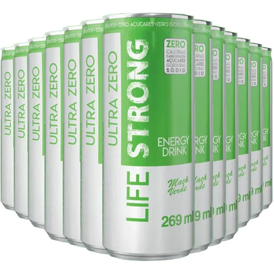 ENERGéTICO LIFE STRONG ENERGY DRINK 12 UNIDADES MAçA VERDE