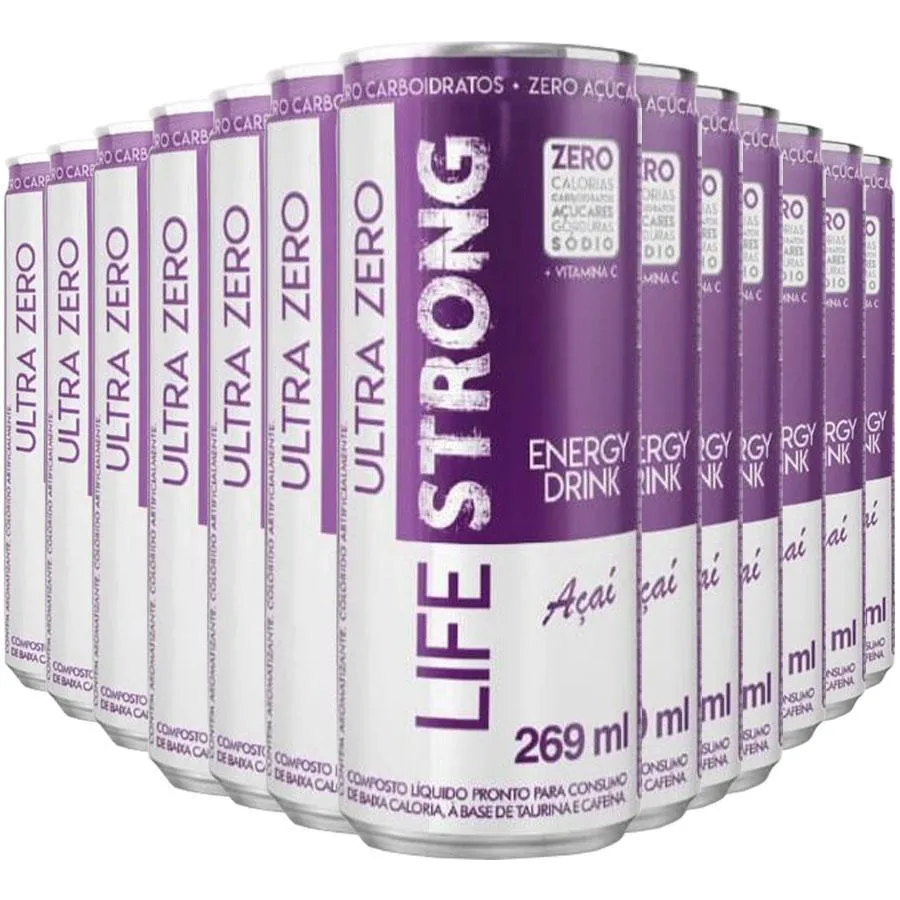 ENERGéTICO LIFE STRONG ENERGY DRINK 12 UNIDADES SABOR AçAI