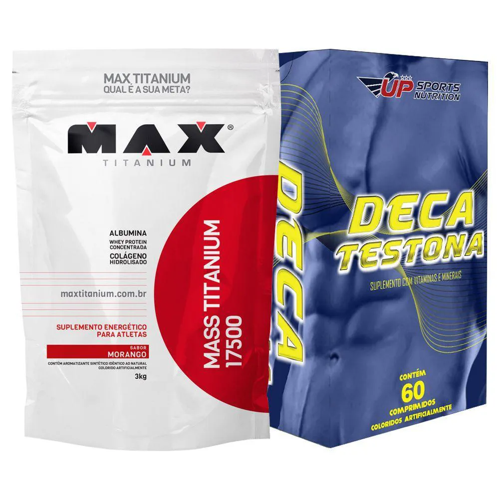 KIT MASS TITANIUM 17500 3KG MORANGO + DECA TESTONA COM 60 COMPRIMIDOS
