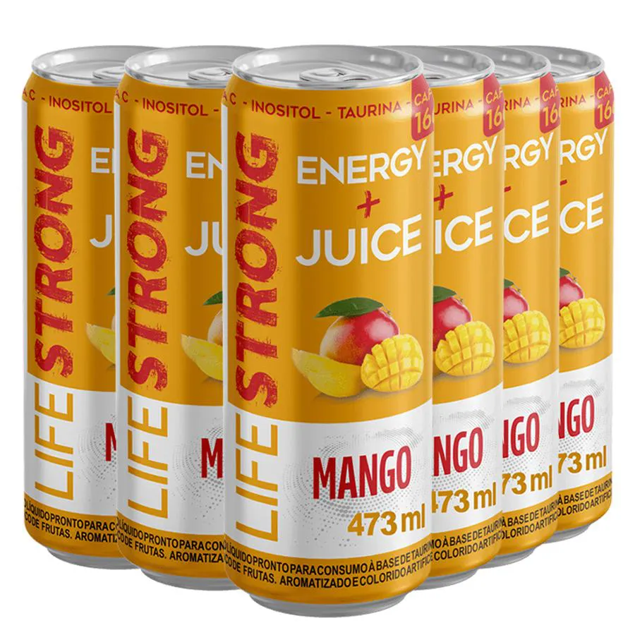 ENERGéTICO LIFE STRONG ENERGY DRINK LATãO 6 UNIDADES MANGO