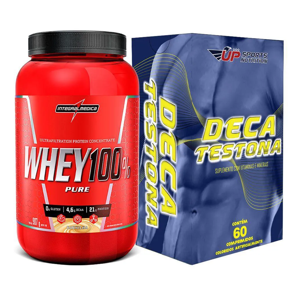 KIT WHEY 100% PURE 907G BAUNILHA + DECA TESTONA COM 60