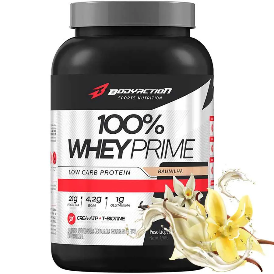 100% WHEY CONCENTRADO PRIME 21G PROTEINA 900G BODYACTION - BAUNILHA