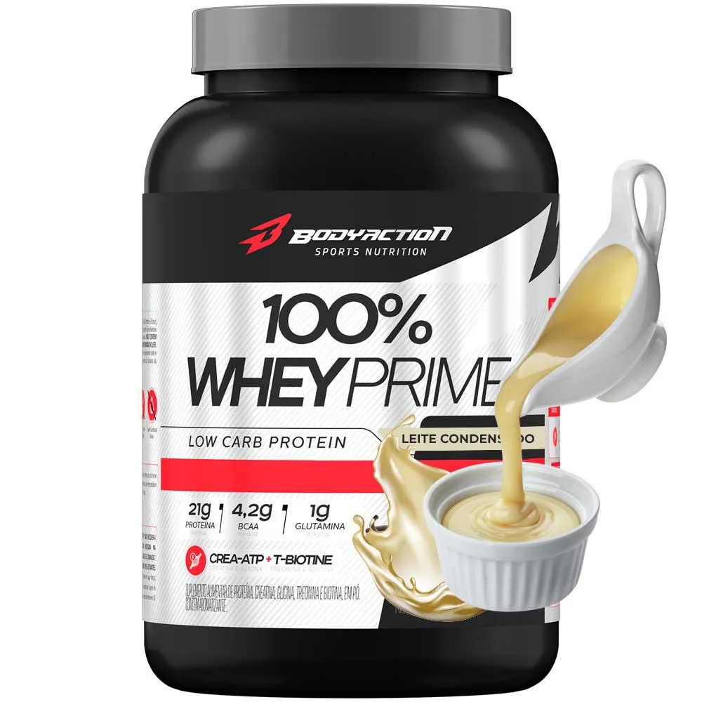 100% WHEY CONCENTRADO PRIME 21G PROTEINA 900G BODYACTION - LEITE CONDENSADO