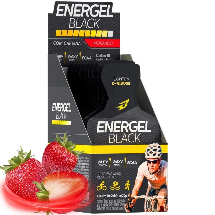 GEL ENERGEL BLACK COM CAFEíNA CAIXA 10 UNIDADES BODY ACTION Morango
