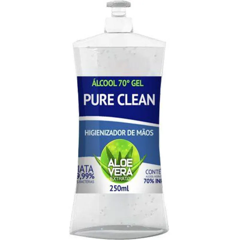 ALCOOL GEL 70% PURE CLEAN HIGIENIZADOR DE MãOS 250ML ALOE VERA