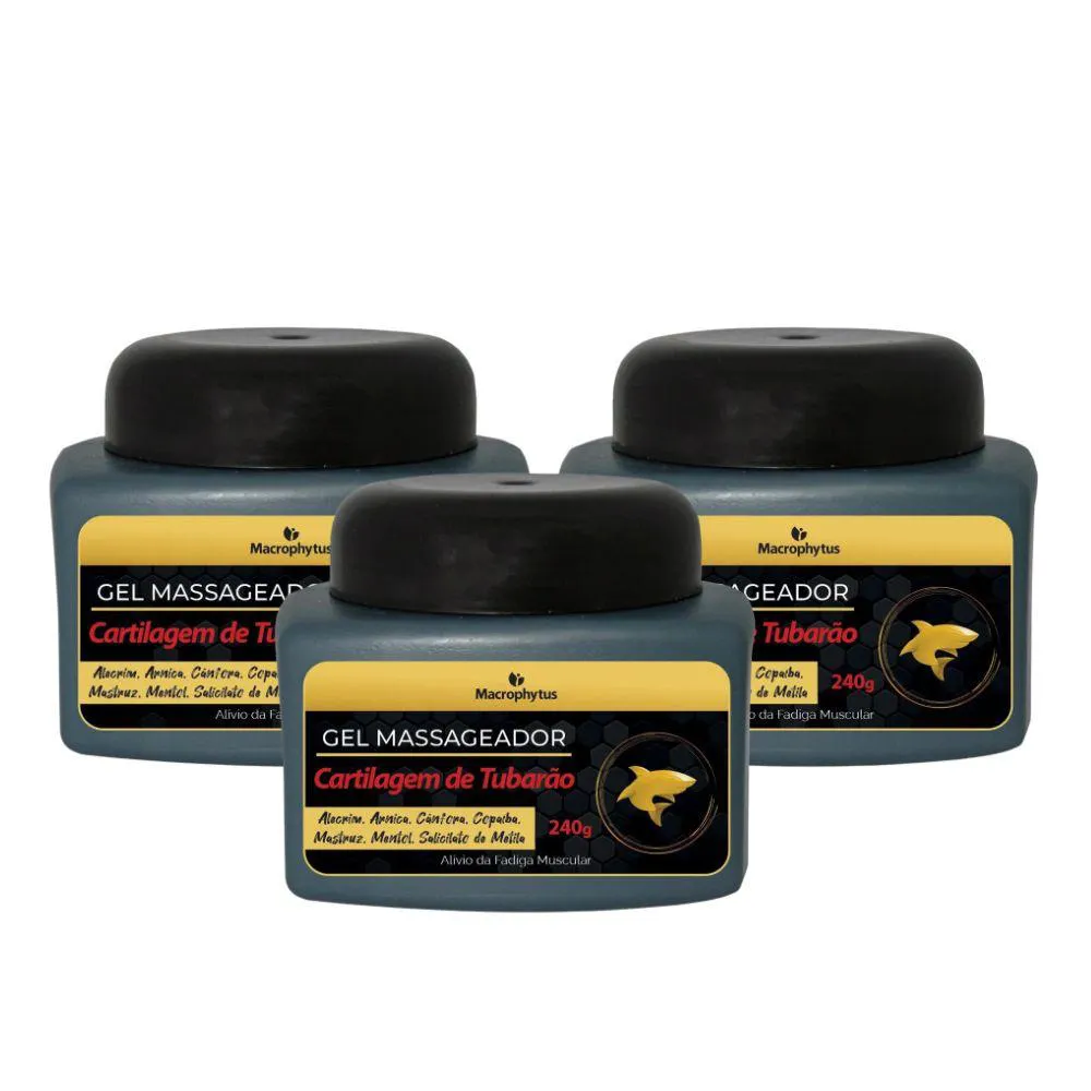 KIT 3X GEL MASSAGEADOR CARTILAGEM DE TUBARãO 240G - MACROPHYTUS