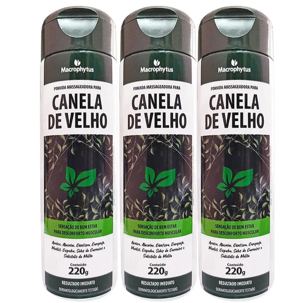 KIT 3X GEL MASSAGEADOR CANELA DE VELHO COM SEBO DE CARNEIRO 220G - MACROPHYTUS