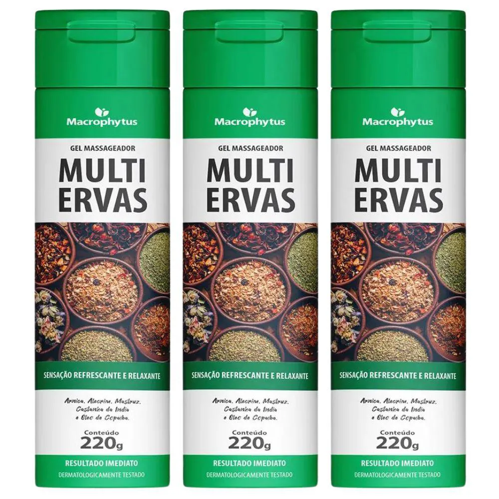 KIT 3X GEL MASSAGEADOR MULTI ERVAS 220G - MACROPHYTUS