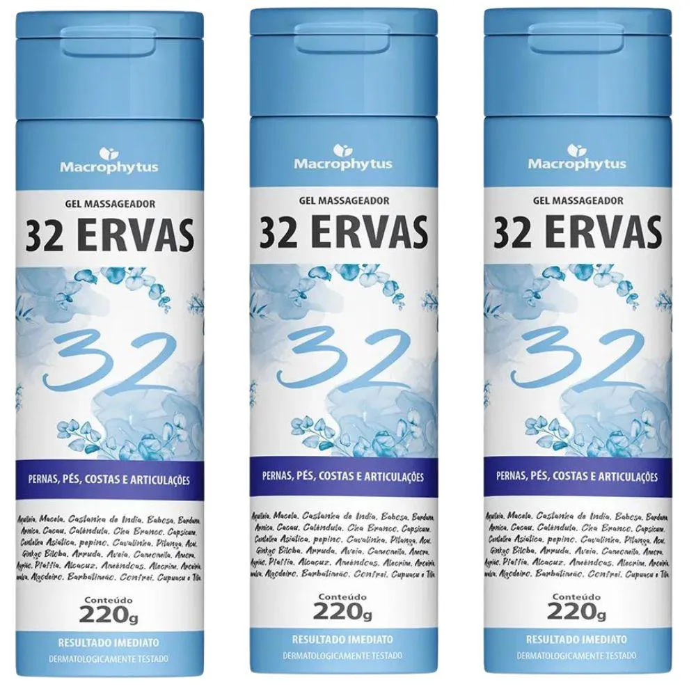 KIT 3X GEL MASSAGEADOR 32 ERVAS 220G - MACROPHYTUS