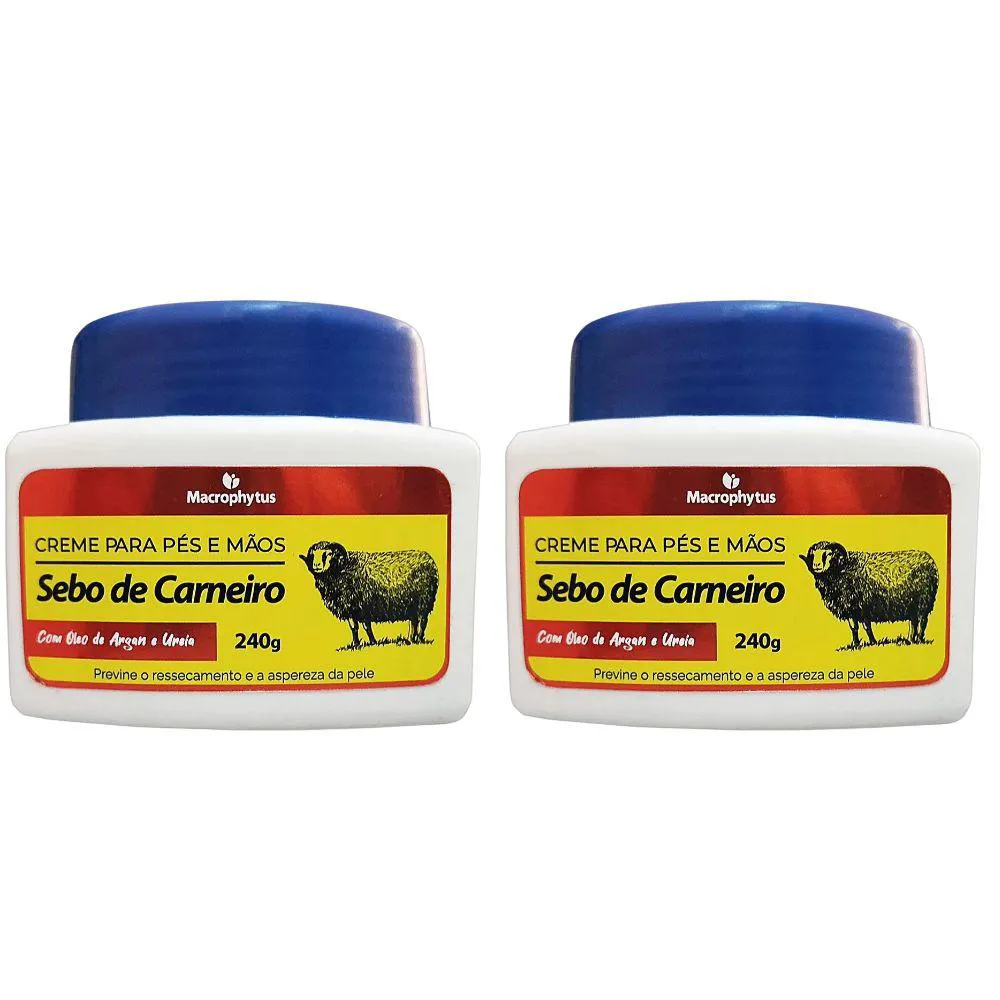 KIT 2X CREME PARA PéS E MãOS SEBO DE CARNEIRO 240G - MACROPHYTUS