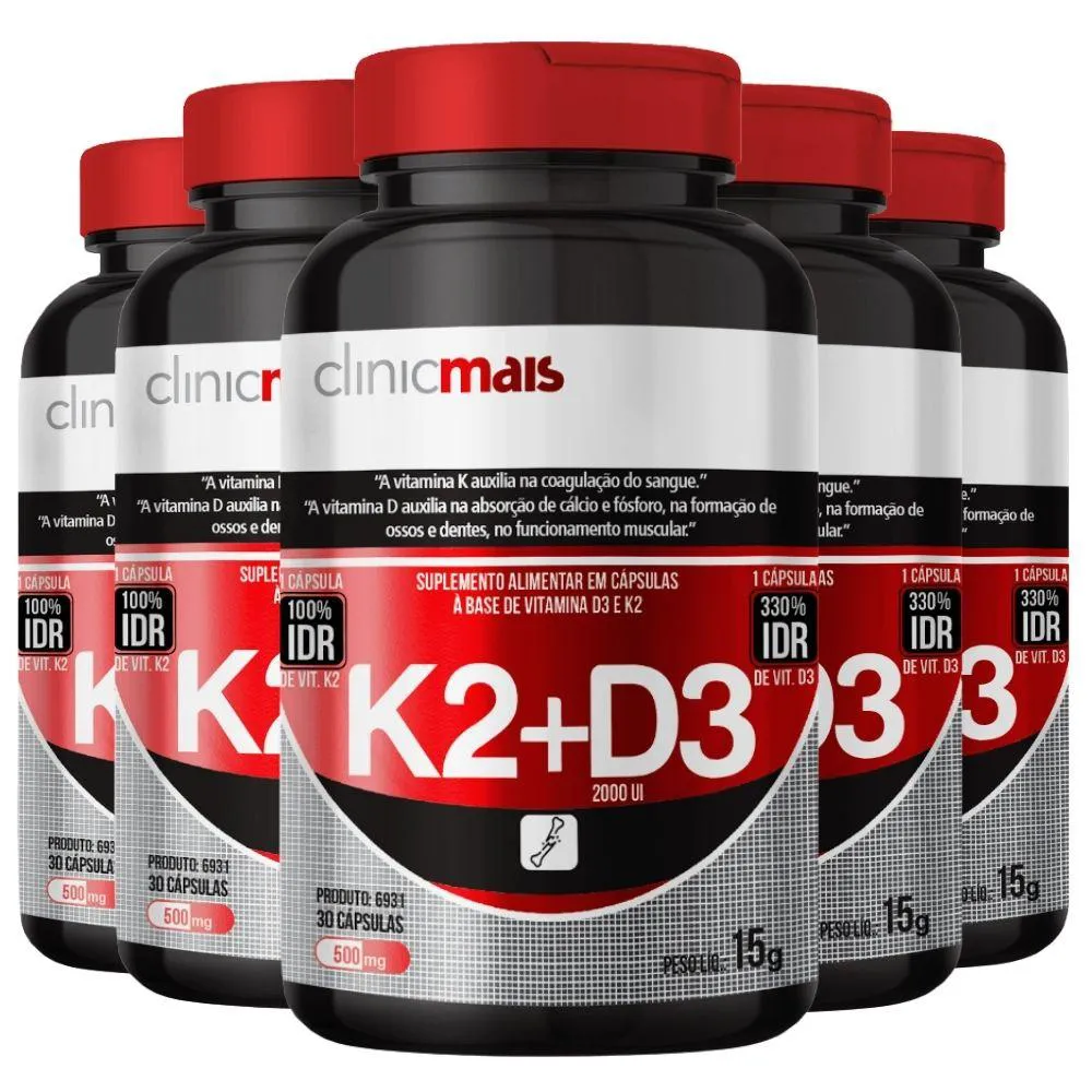 KIT 5X VITAMINA K2 + VITAMINA D3 30 CáPSULAS CLINICMAIS