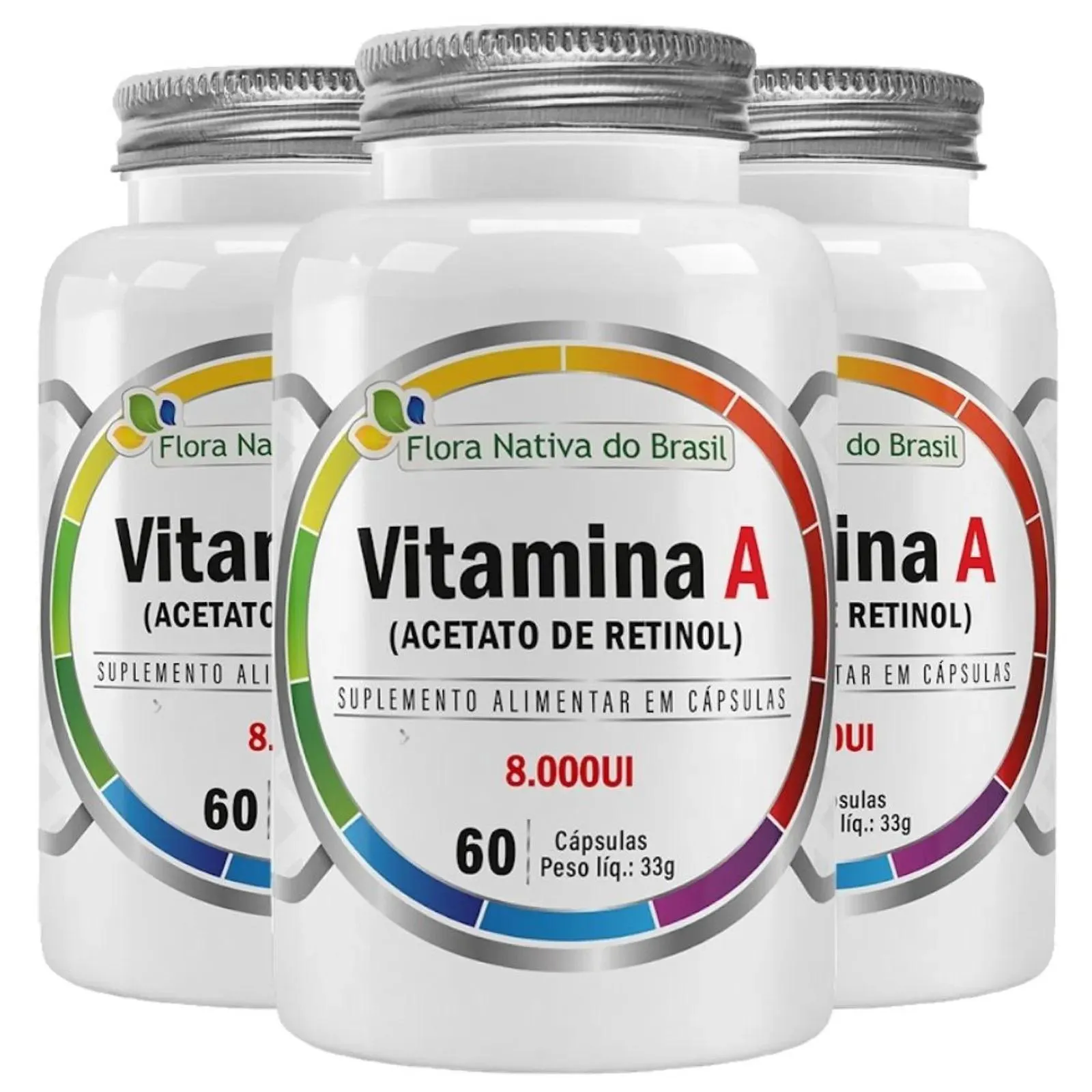 Kit 3X Suplemento Alimentar Vitamina A 8.000 UI 60 cápsulas - Flora Nativa