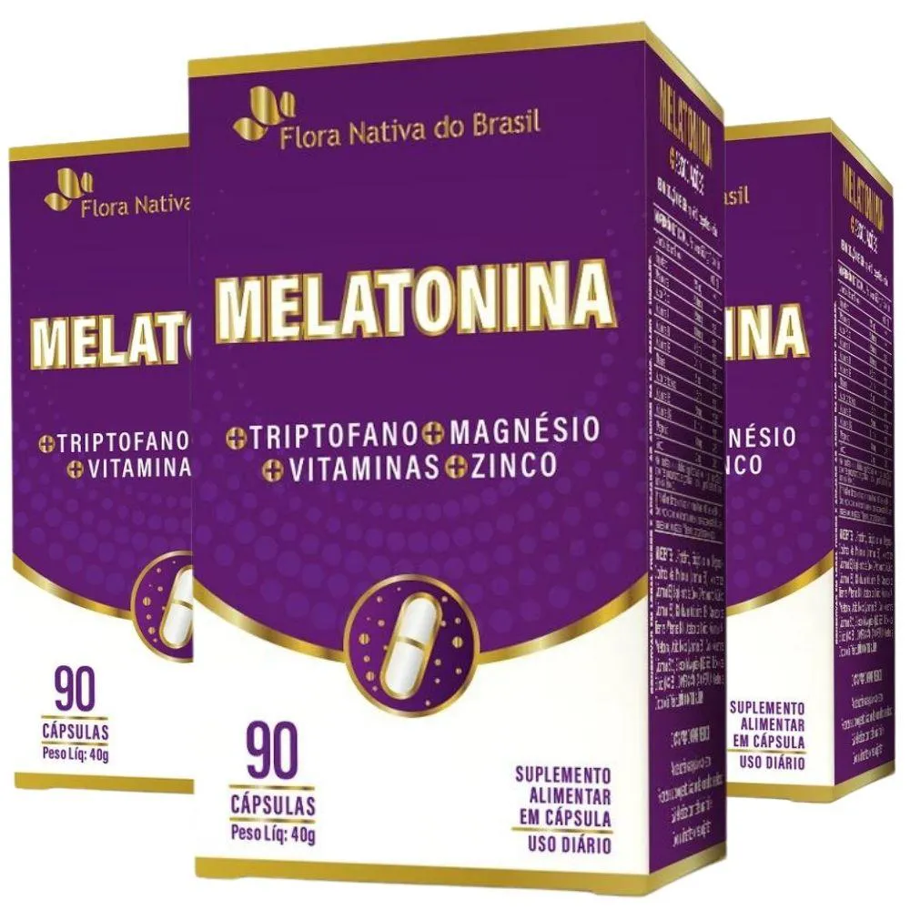 KIT 3X MELATONINA + TRIPTOFANO, MAGNéSIO, ZINCO E VITAMINAS 90 CáPSULAS - FLORA NATIVA