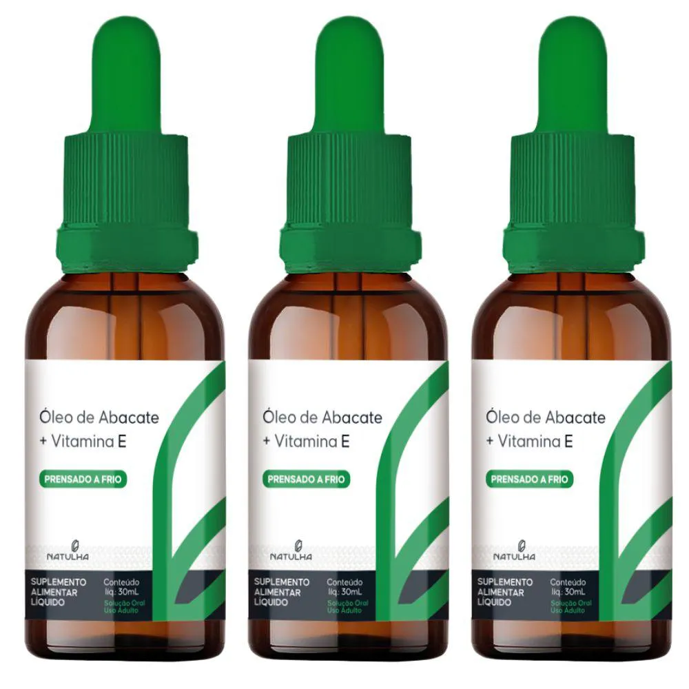 KIT 3X ÓLEO DE ABACATE EM GOTAS COM VITAMINA E 30ML - NATULHA