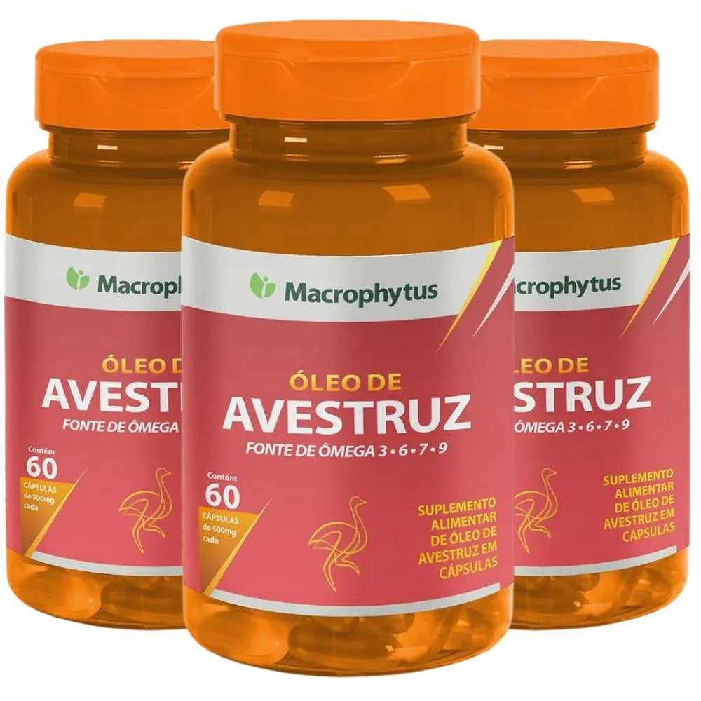 KIT 3X ÓLEO DE AVESTRUZ 500MG (ÔMEGA 3, 6, 7 E 9) 60 CáPSULAS ...