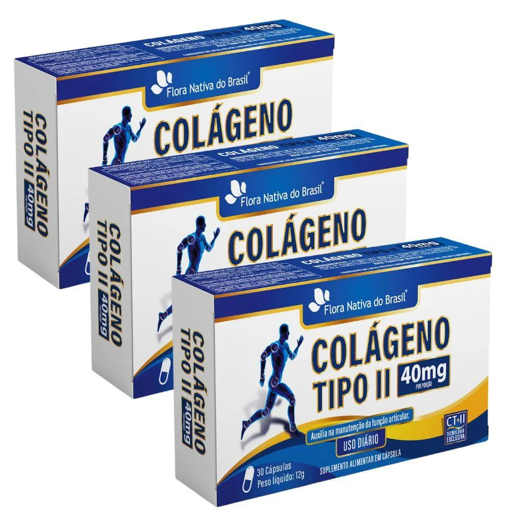 KIT 3X COLáGENO TIPO II 40MG 30 CáPSULAS - FLORA NATIVA