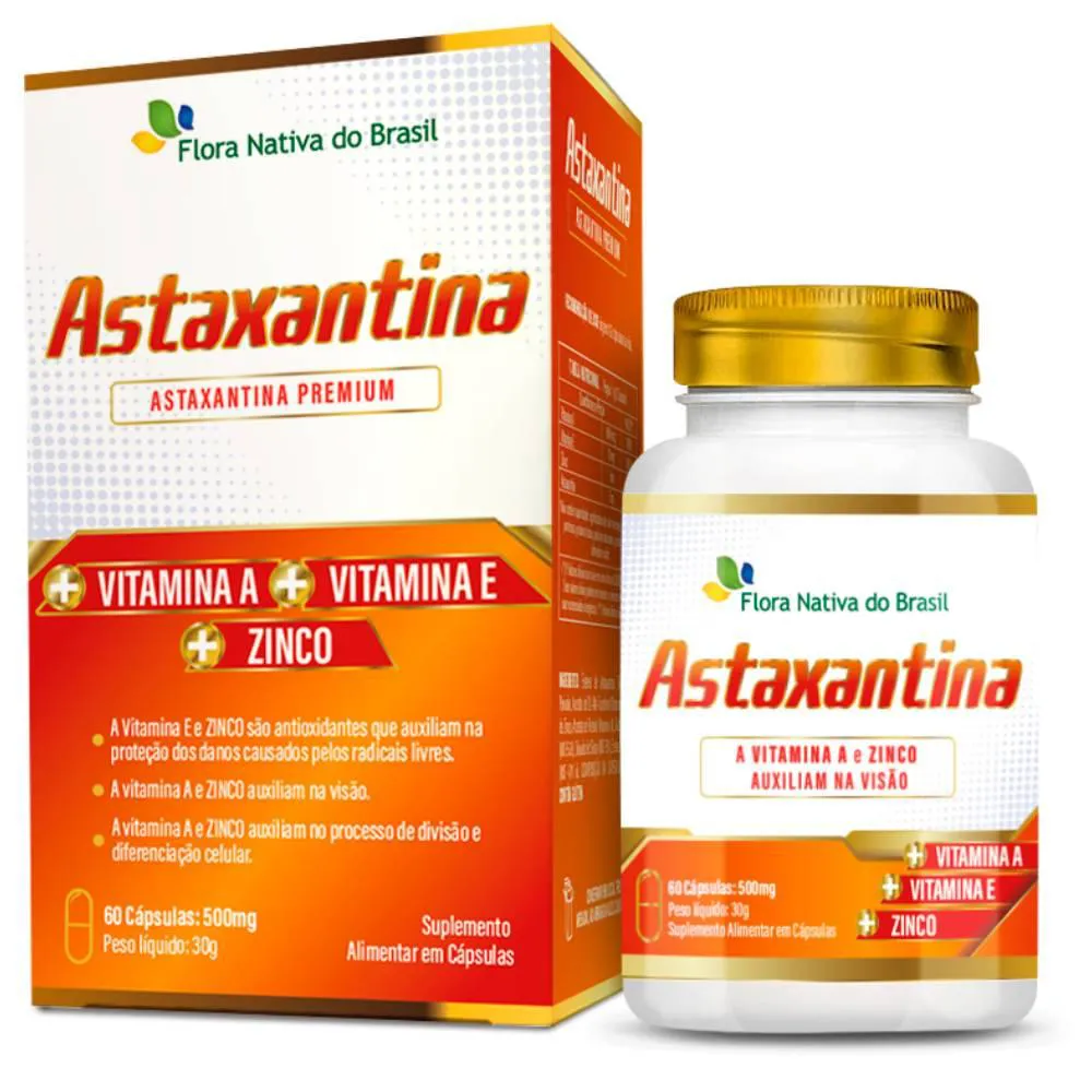 ASTAXANTINA PREMIUM COM VITAMINA A E ZINCO 60 CáPSULAS - FLORA NATIVA