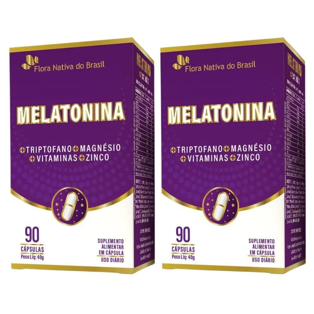 KIT 2X MELATONINA + TRIPTOFANO, MAGNéSIO, ZINCO E VITAMINAS 90 CáPSULAS - FLORA NATIVA