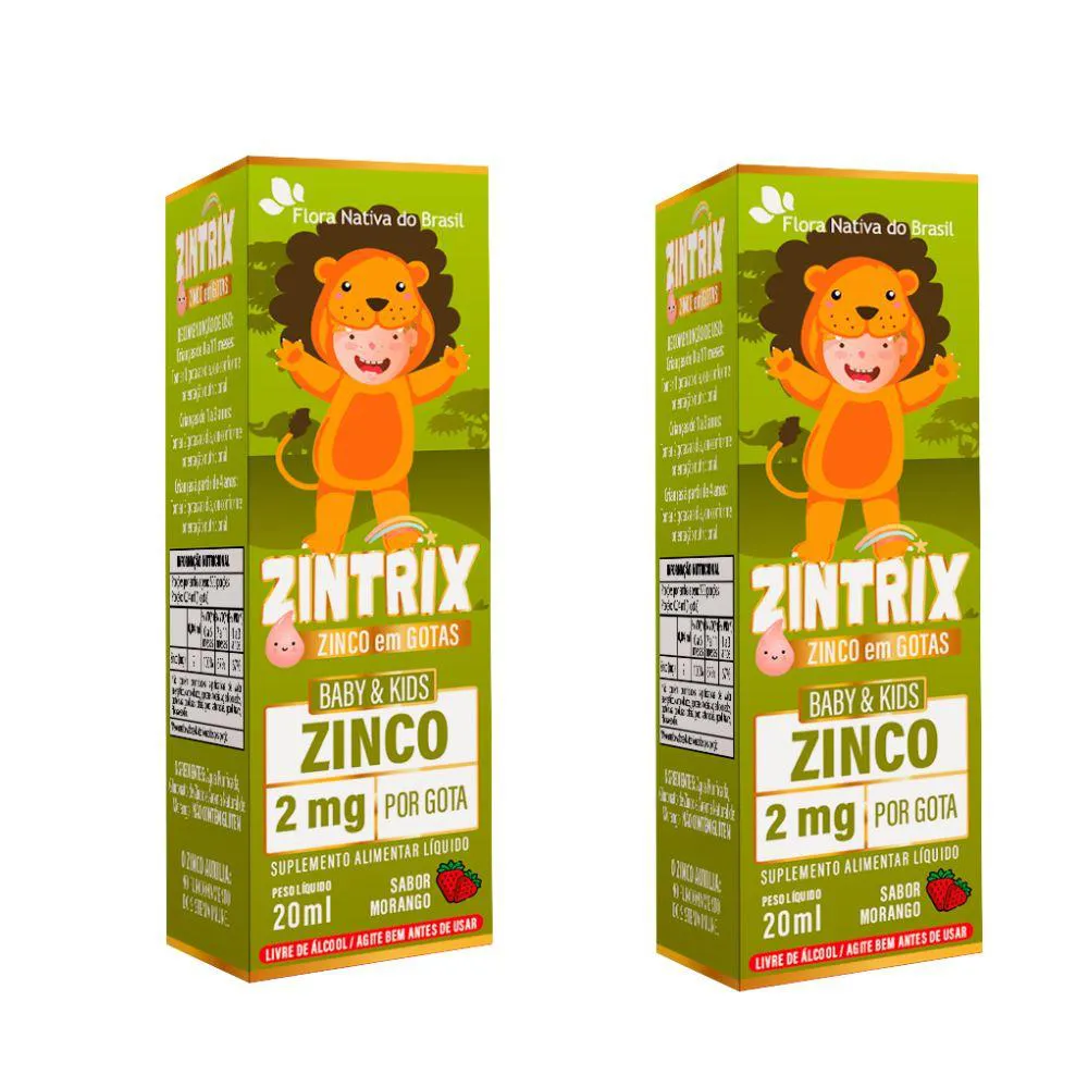 KIT 2X ZINTRIX (ZINCO INFANTIL) 20ML - FLORA NATIVA SABOR:MORANGO