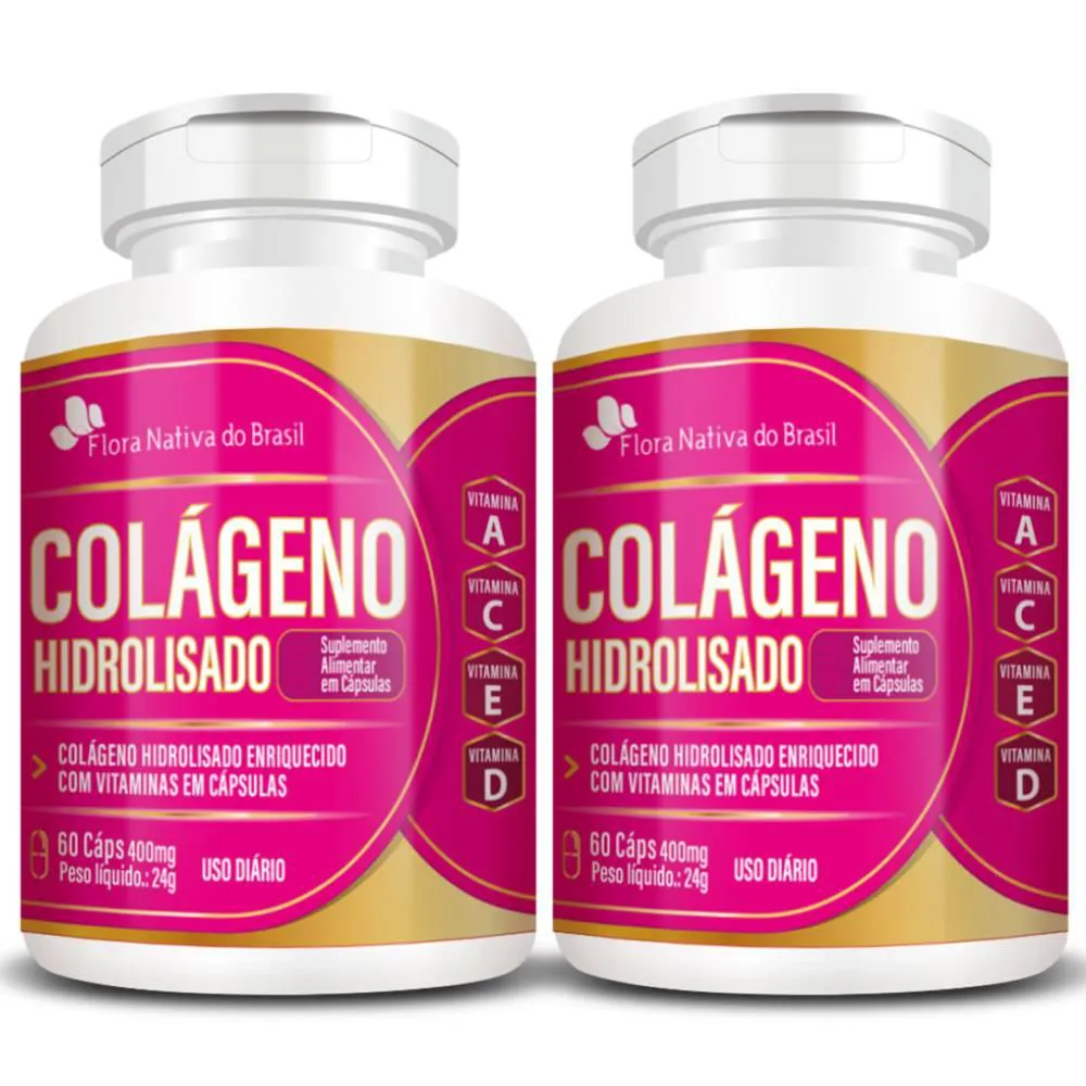 KIT 2X COLáGENO HIDROLISADO COM VITAMINAS 60 CáPSULAS - FLORA NATIVA