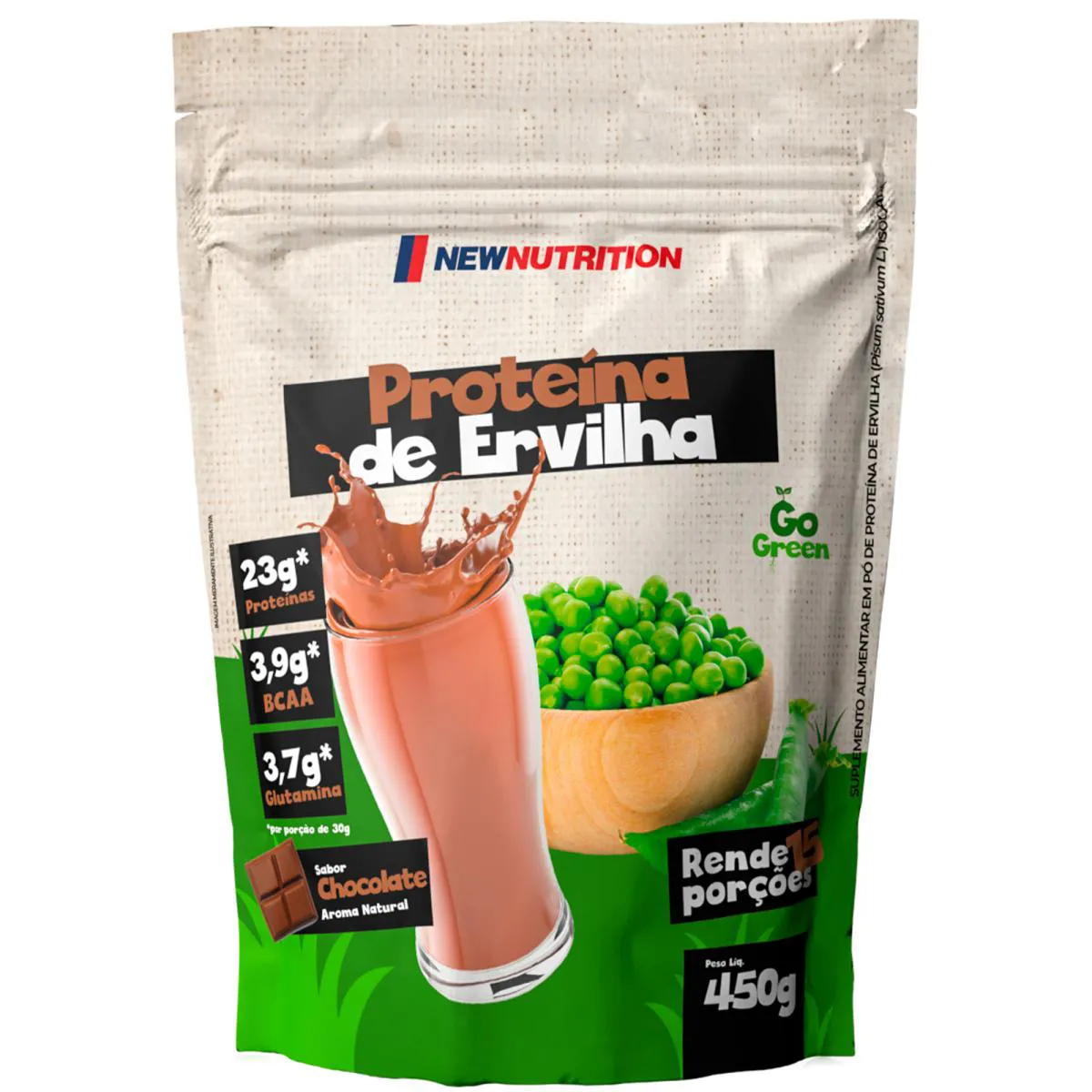 Proteína de Ervilha New Nutrition Vegana Chocolate em Pó 450g