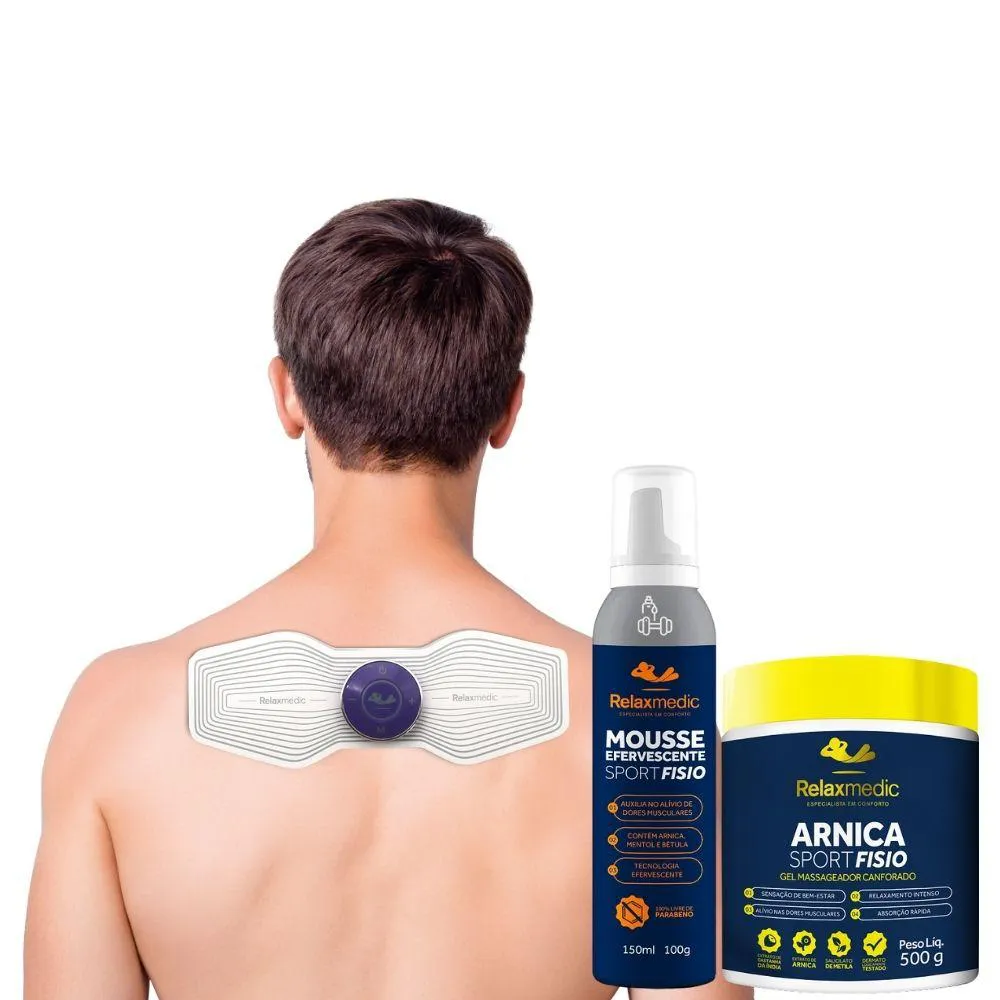 Massageador Tens Anvisa Fisioterapia + Mousse + Gel Arnica Relaxmedic