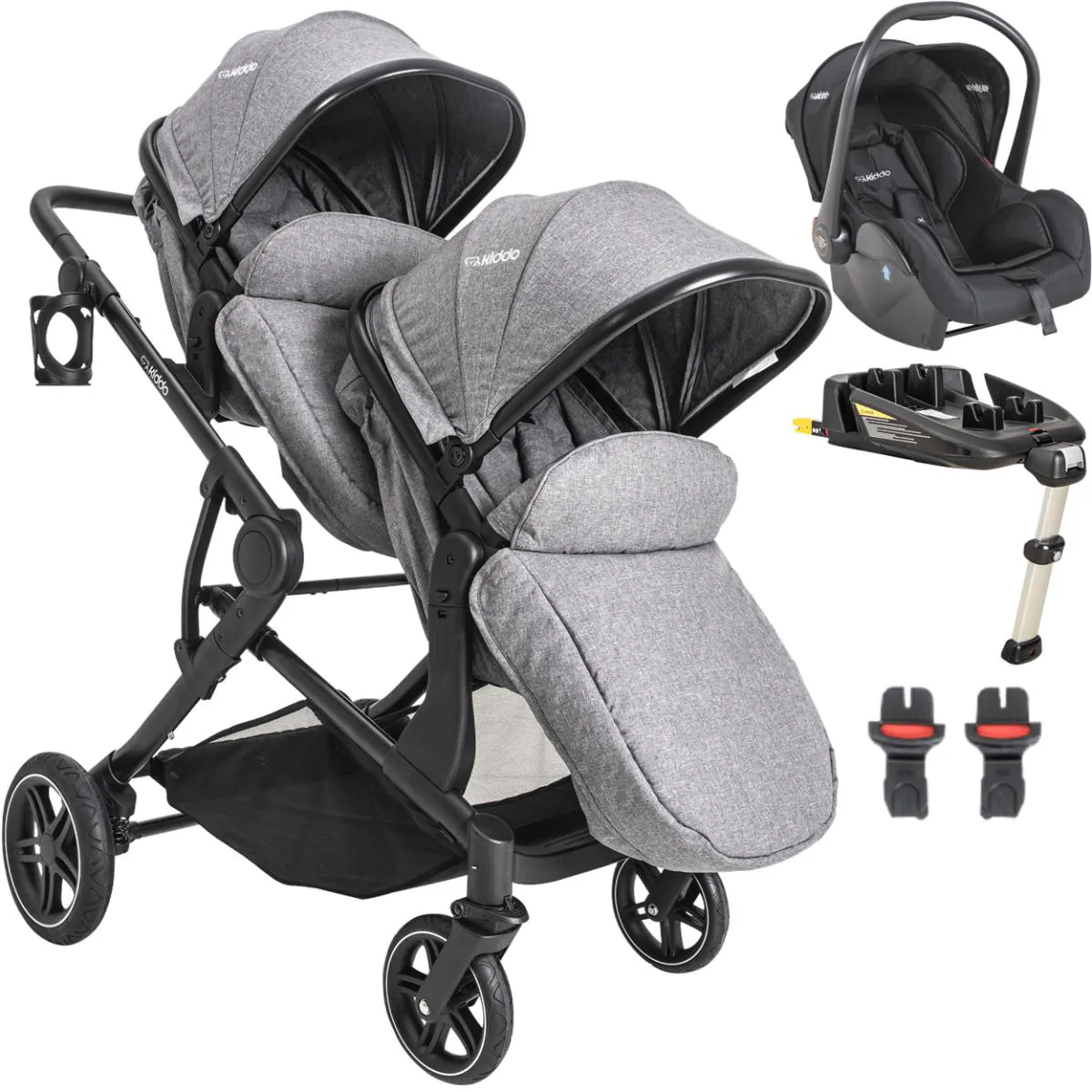 CARRINHO DE GEMEOS BEBE CONFORTO BASE ISOFIX KIDDO PAIR CINZA