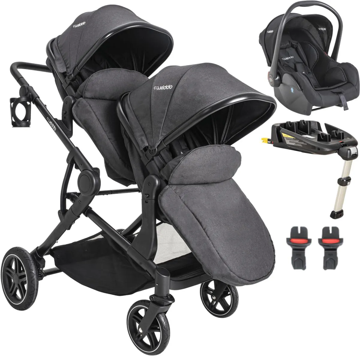 CARRINHO DE GEMEOS BEBE CONFORTO BASE ISOFIX KIDDO PAIR GRAFITE