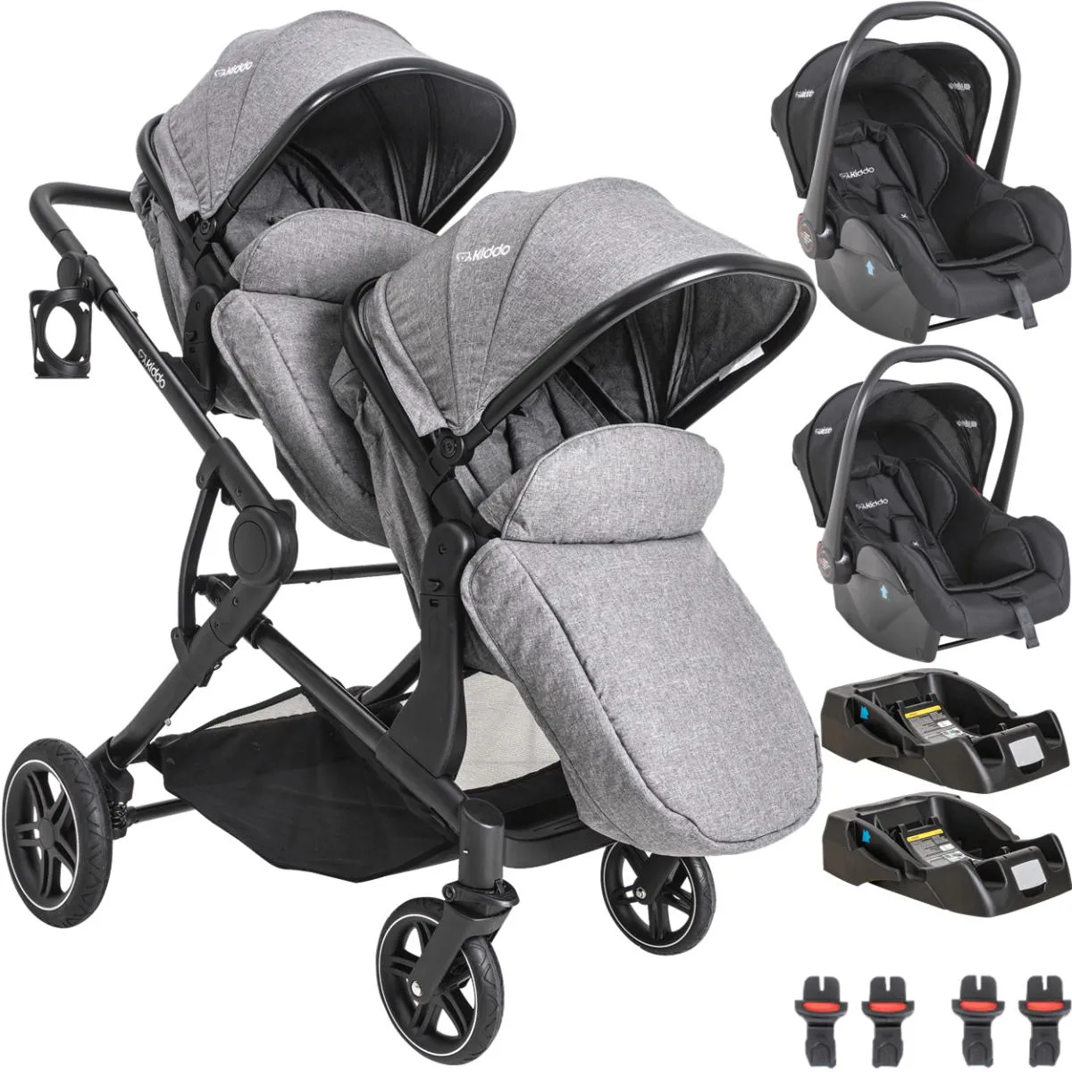 CARRINHO PARA GEMEOS 2 BEBE CONFORTO 2 BASE KIDDO PAIR CINZA