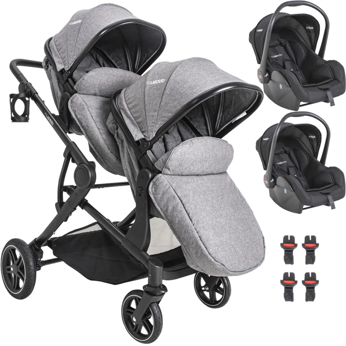 CARRINHO MOISES GEMEOS COM 2 BEBE CONFORTO KIDDO PAIR CINZA