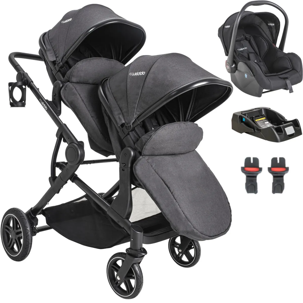 CARRINHO PARA GEMEOS COM BEBE CONFORTO BASE KIDDO PAIR GRAFITE