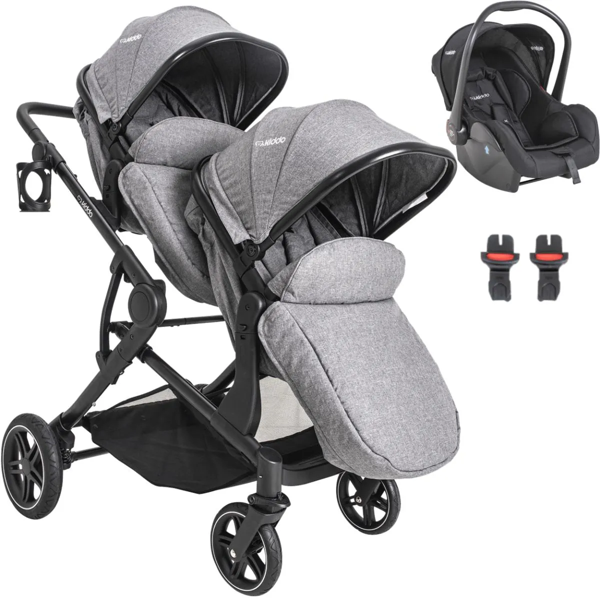CARRINHO PARA GEMEOS MOISES BEBE CONFORTO KIDDO PAIR CINZA