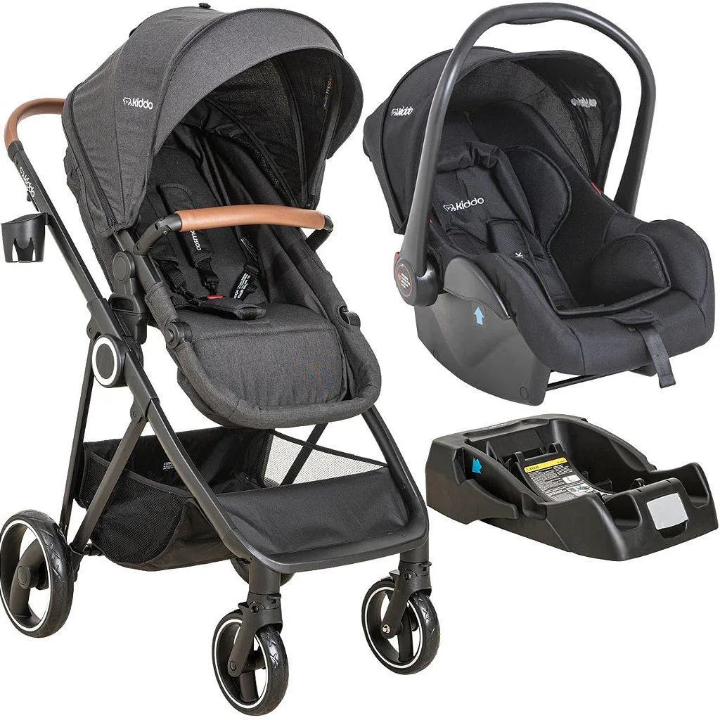 CARRINHO DE BEBE COM BEBE CONFORTO E BASE KIDDO COSMOS PRETO