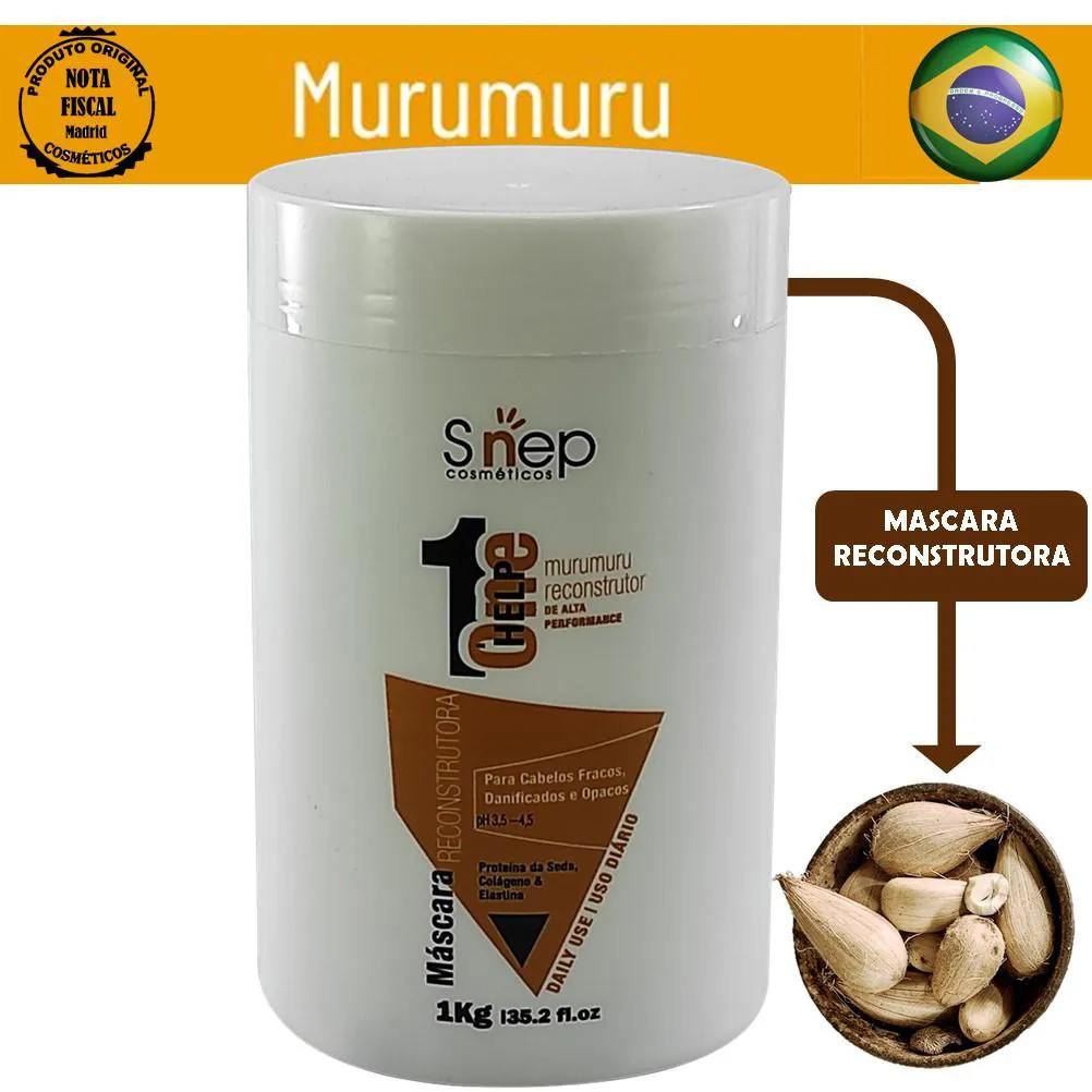 MáSCARA SOS  RECONSTRUTORA  MURUMURU ONE HELP 1 KILO - SNEP COSMETICOS