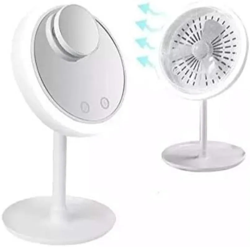 ESPELHO MAQUIAGEM LED VENTILADOR TOUCH 5X AUMENTO BELEZA USB ILUMINADOR -BRANCO